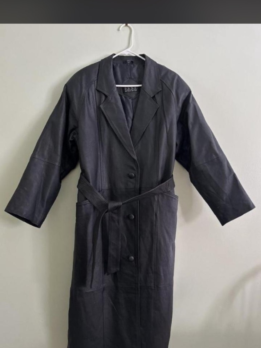 Vintage D.A.N.Y. Black Leather Trench Coat Excellent Condition